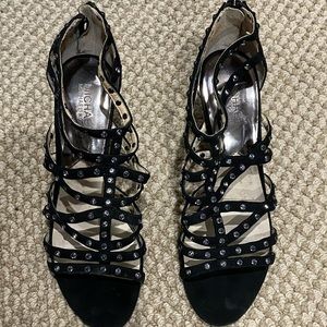 Maddie jeweled t strap suede heels